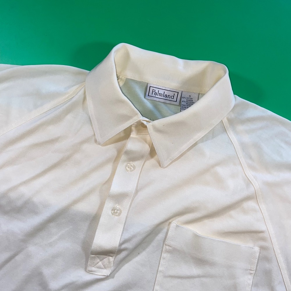 Palmland Mens 1X Cream Polo Shirt Short Sleeve‎ Casual Collared Top